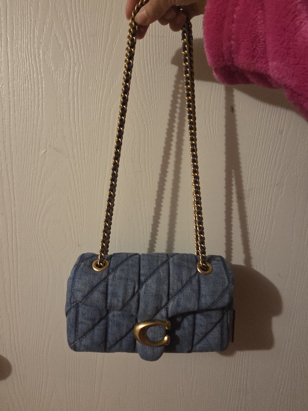 Coach Quilted Denim Shoulder Bag with Gold Hardware